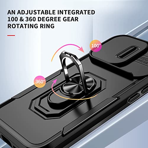 Image of Polycarbonate Back Cover Case Compatible for Apple iPhone 14 Pro Max with Slide Camera Cover & Rotated Ring Stand|Military Grade Mobile Phone Cover Case for Apple iPhone 14 Pro Max(Black)