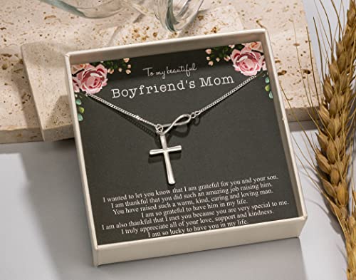RareLove To My Boyfriends Mom Necklace,925 Sterling Silver Infinity Cross Necklace for Women,Boyfriends Mom Christmas Gifts,Future Mother in law Gifts4