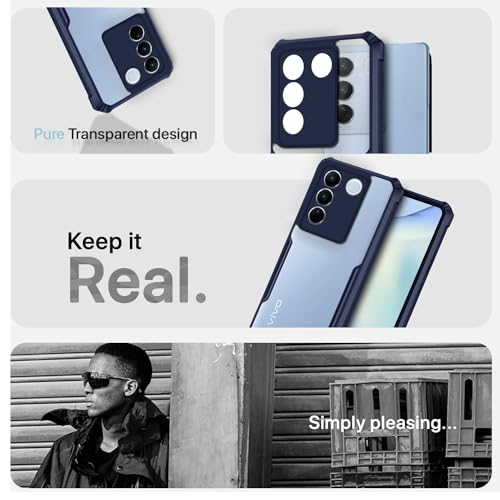 Image of Outlouders Back Cover for Vivo V27 5G / V27 Pro 5G | Ultra Hybrid Transparent | Full Camera Protection | Raised Edge | Crystal Clear Bumper Case (Blue)
