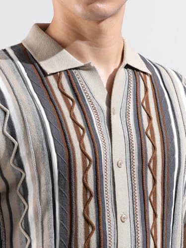Image of The Indian Garage Co Men Slim Fit Textured Flatknit Half Sleeves Shirt
