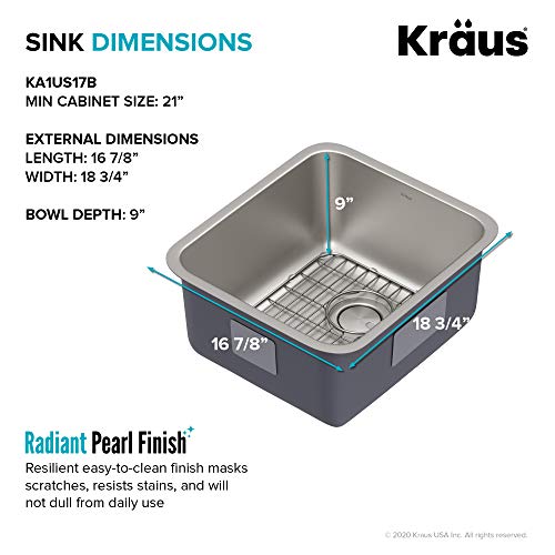 KRAUS Dex 17-inch Undermount 16 Gauge Stainless Steel Single Bowl Kitchen Sink, KA1US17B - image 5
