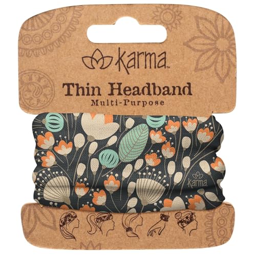 Karma, Thin Headband for Women, Fabric Headband and Stretchy Hair Scarf, Midnight Floral