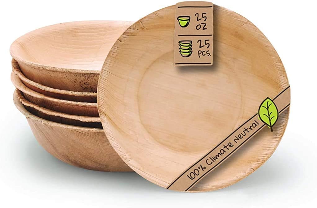 Palm Leaf Bowls - 7 Inch Round - Bamboo Like, Eco Friendly, Disposable, Compostable and Biodegradable Bowls for Catering, Weddings and Parties