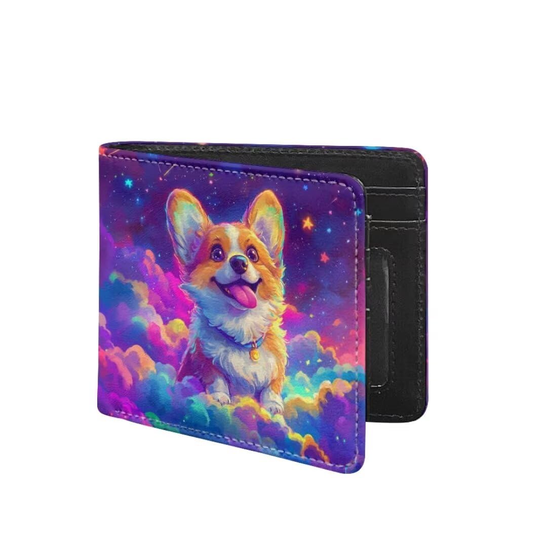 Coldinair Colorful Corgi Boys Wallet Galaxy Stellar Wallets for Kids Aged 9-12/8-10/8-12 with Wallet Card,Leather Bifold Wallet Slim Coin Purses with 4 Credit Card Slots