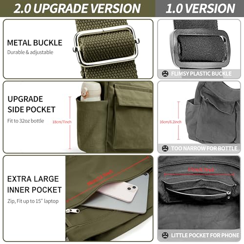 Image of KALIDI Canvas Tote Bag Large Hobo Crossbody Shoulder Handbag Zipper Messenger Bag for Women or Men Casual College Work