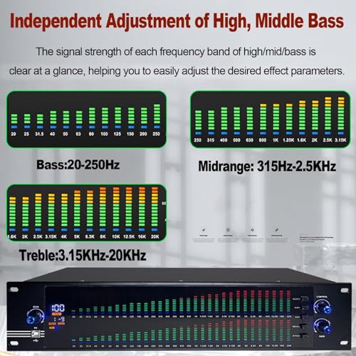 Ecualizador Digital EQ con Reducción de Ruido, Pantalla Espectral HD, 31 Bandas, 10 Efectos Preestablecidos Guardados, Pantalla LCD de Alta Definición y Chip de Procesamiento DSP miniatura 2