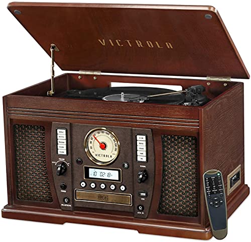 Get Special Price Victrola Aviator 8-in-1 Bluetooth Record Player & Multimedia Center with Built-in Stereo Speakers - 3-Speed Turntable, Vinyl to MP3 Recording  Espresso