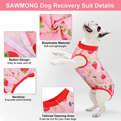 SAWMONG 2 Pack Recovery Suit for Dogs After Surgery, Dog Recovery Suit Soft Polyester, Pet Spay Surgical Suit Female Male, Dog Onesie Body Suit Substitute E-Collar Cone(Strawberry+ Peach,M) by SAWMONG - Image 3