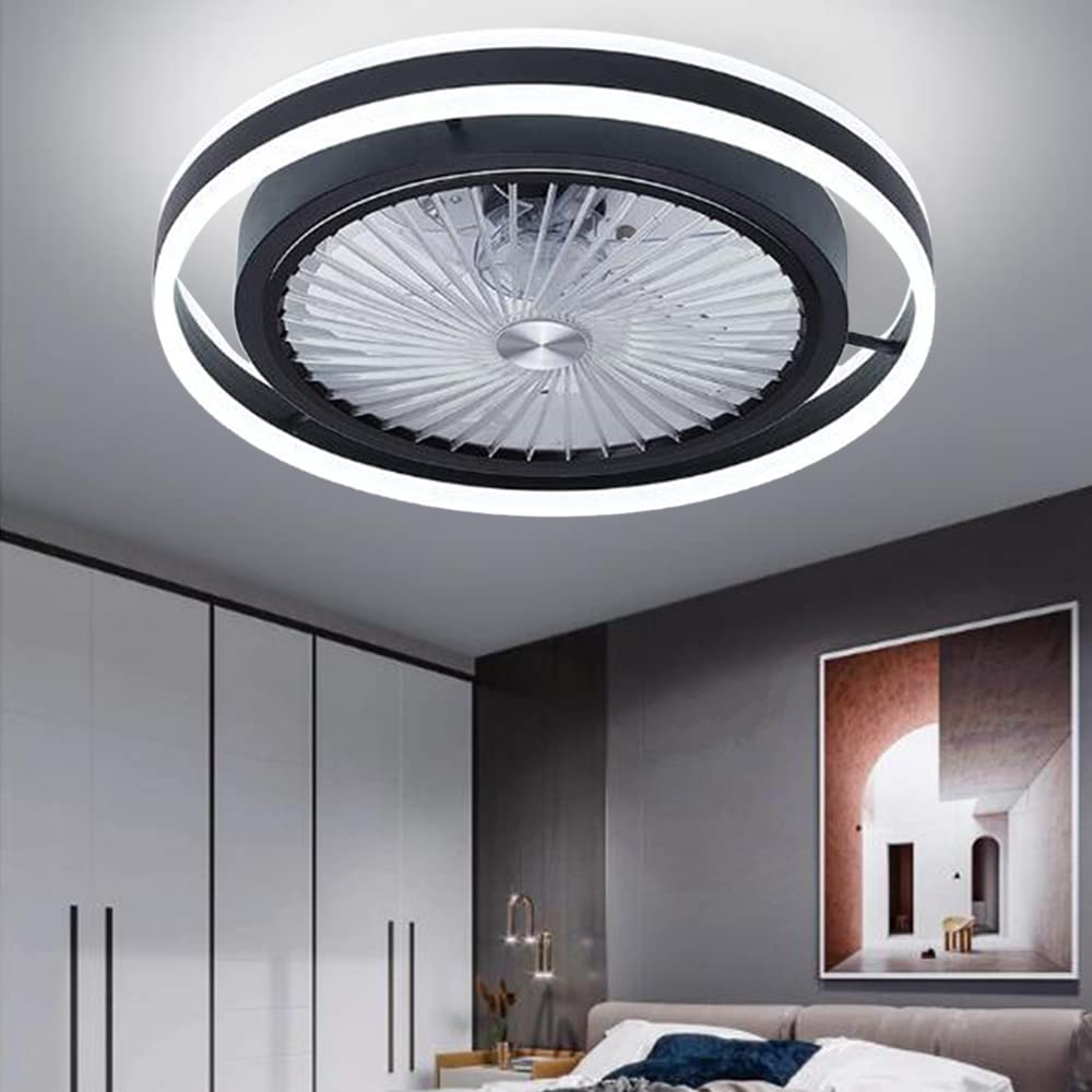 Deckenventilator Mit Beleuchtung LED Fan Deckenleuchte Dimmbare Deckenlampe Mit Fernbedienung Moderne Ultra Leises Lüfterlicht Für Wohnzimmer Schlafzimmer Kinderzimmer Esszimmer Pendelleuchte,Schwarz