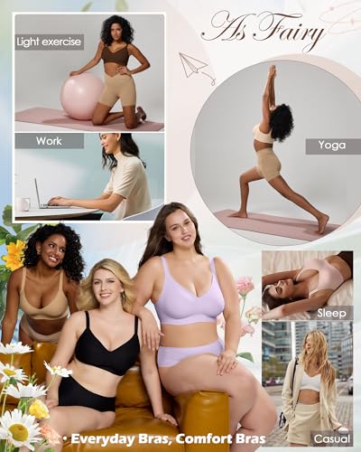 Image of As Fairy Womens Soft Comfortable No Underwire Bras V Neck Seamless Push Up Bralettes Full Coverage Tshirt Brassiere