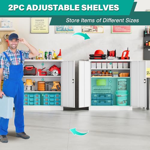 Image of SISESOL Small Metal Cabinet with Shelves,36 inch Garage Storage Cabinet with Lock,White Metal Storage Cabinets with Locking Doors,Lockable Office File Cabinets for Home,Office,Shop,Garage