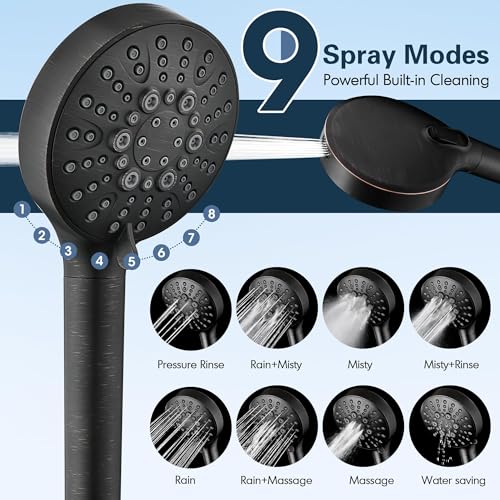 Image of BRIGHT SHOWERS Filtered Shower Head with Handheld, High Pressure 9 Spray Mode Showerhead with Long Hose and Bracket, Water Softener Filters Beads for Hard Water - Removes Chlorine, Oil-Rubbed Bronze