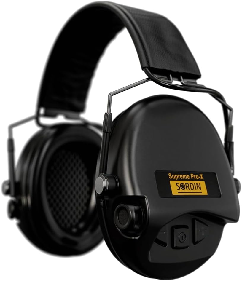 Sordin Supreme Pro-X Slim Electronic Hearing Protector, Black PVC Headband, Defense Personnel-Grade, Waterproof, 400-Hour Battery, 3.5mm AUX Input (74302-X/L-02-S-US)