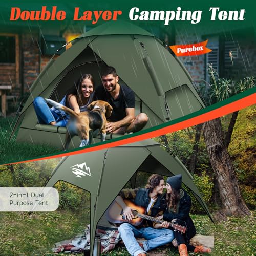 Purebox Pop Up Tents for Camping,2-3 Person Tent Easy Setup,Waterproof & Windproof Camping Tents, 60S Instant Double Layer Tent for Trekking, Family, Backpacking QBT64 の商品画像 3