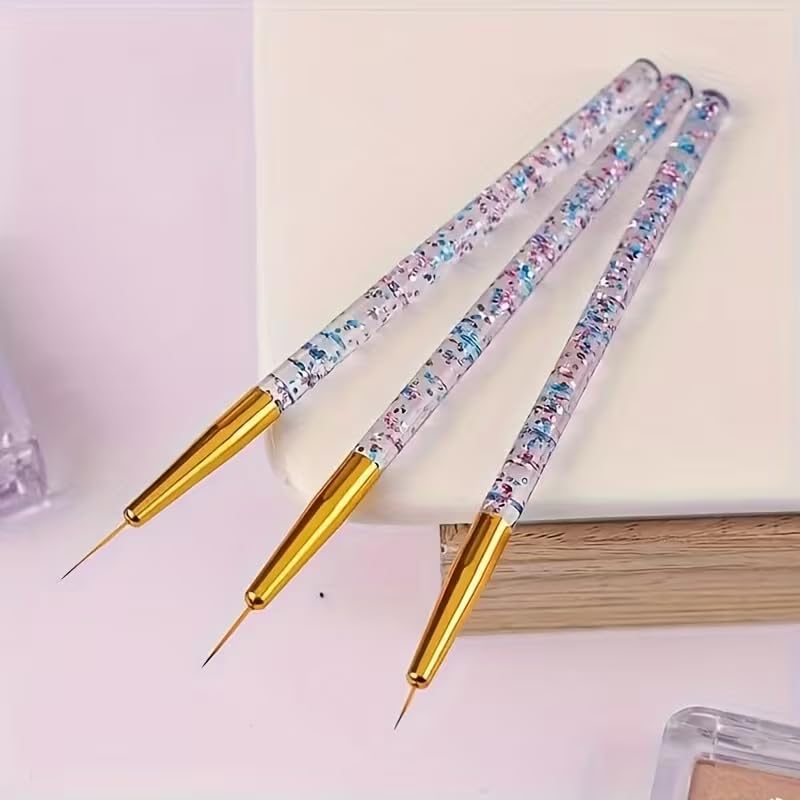 3pcs Nail Art Acrylic French Painting Brush Flower Design Stripes Lines Liner DIY Drawing Pen Manicure Tool Gold
