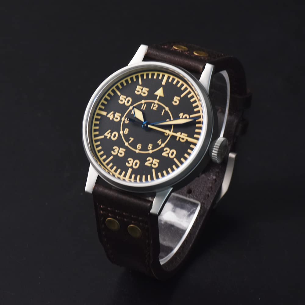 NC Hruodland 42mm Retro Automatik Herren Fliegeruhren Saphirglas PT5000 Mov't 10ATM Mechanische Taucherarmbanduhr für Herren (Color 1)