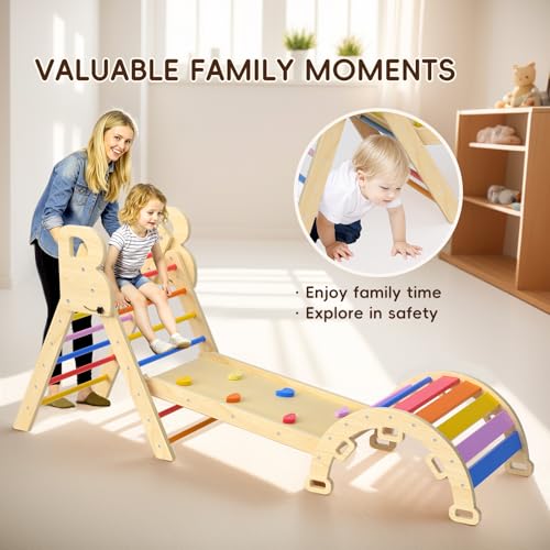 pikler triangle set climbing toys for toddlers 1-3 inside montessori indoor playground jungle play gym gift for 1 2 3 4 year old boys girls rainbow