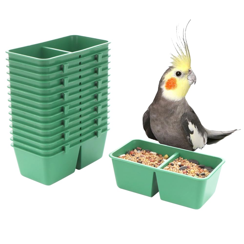 12 Pack Bird Plastic Feeder 2-in-1 Double Trough Bird Seed Food Feeding Dish for BIrd Cage Poultry Pigeon Parrot Parakeet Budgie
