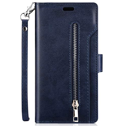 Robinsoni Coque Samsung Galaxy A50 Housse en Cuir Pochette Portefeuille PU,Coque à Rabat [ 9 Porte-Cartes ] Fermeture éclair Magnétique Etui Stand Folio Flip Cover Case pour Galaxy A50,Bleu