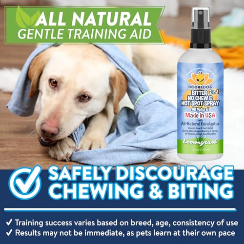 Image of Bodhi Dog Bitter 2-in-1 No Chew & Hot Spot Spray - Natural Anti-Chew Remedy Better Than Bitter Apple - Soothes Hot Spots, Deters Chewing - Safe for Skin, Wounds & Furniture- Made in USA (4 Fl Oz)
