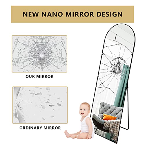 Image of BEAUTYPEAK 64 inchx21 inch Arch Full Length Mirror, Hanging or Leaning Arched-Top Full Body Mirror with Stand for Bedroom, Dressing Room, Black