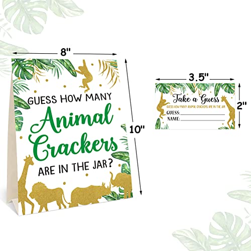 Gold Safari Baby Shower Decorations Supplies Guess How Many Animal Crackers Game With Standing Sign 30 Cards #TOP2