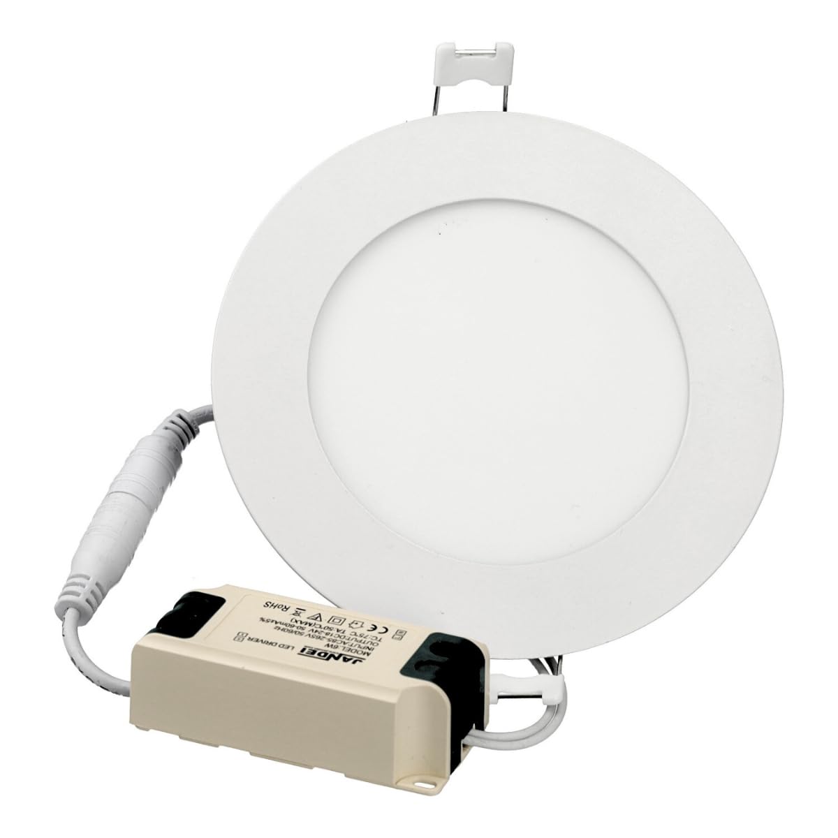 JANDEI - Downlight LED with Extra Flat Round Panel. Lighting 6W, 4200K, Neutral White. Indoor for Office, Corridors, Home, Workshop, Power Supply Included