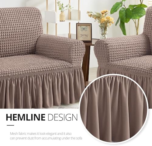 Image of Bails Sofa Cover 1 Seater Fully Covered | Sofa Cover 3 Seater Fully Covered | Sofa Cover 1 Seater | Universal Elastic Bubble Fabric with Frill Sofa Protector Cover (Mouse, 1 Seater)
