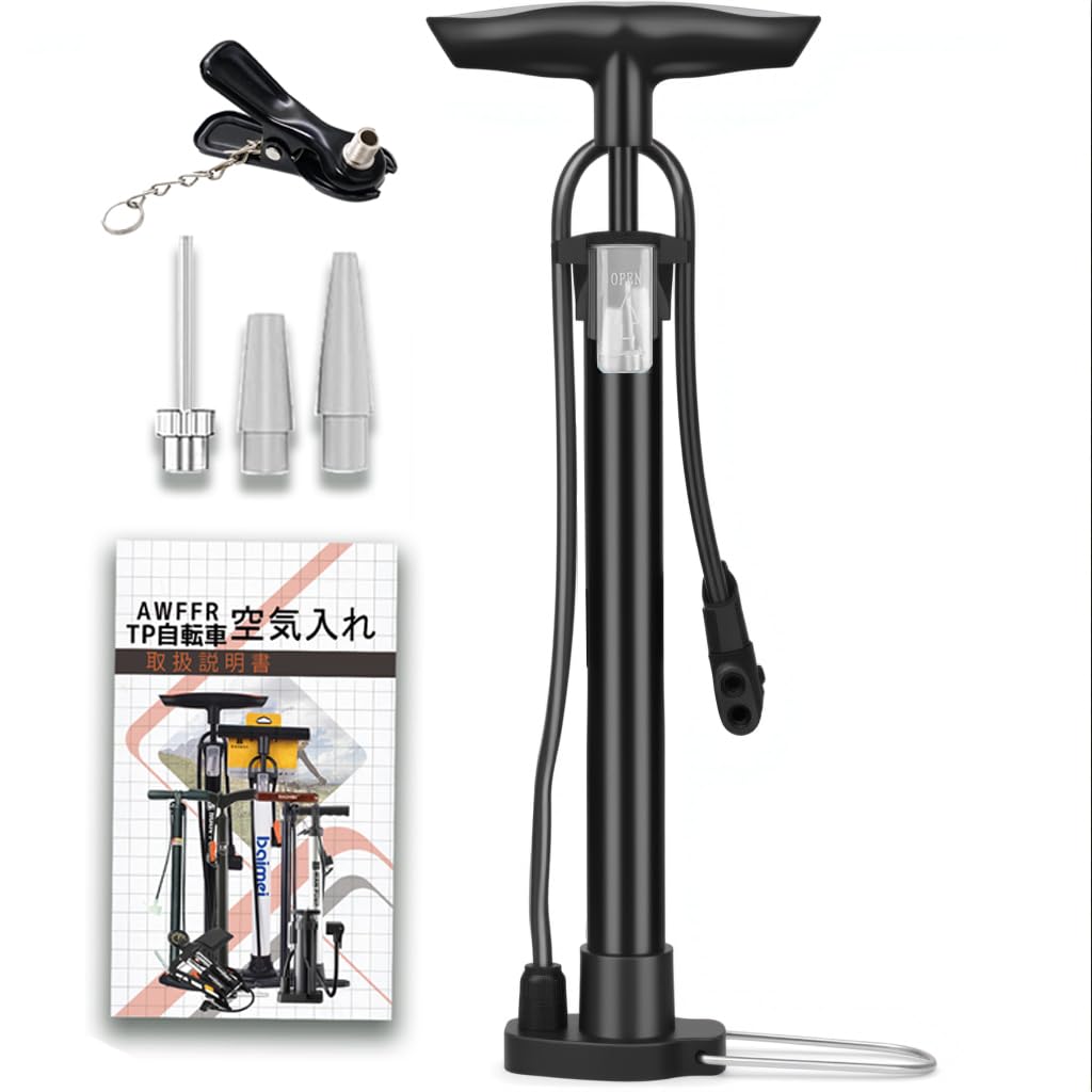 自転車 空気入れ 仏式 くうきいれ 仏/英/米式バルブ対応 自転車くうき空気入れ コンパクト ボール 兼用 人気携帯 ボール、電動車、バイク、球、針、浮き輪用 日本語取扱説明書付き (黒) (無気圧計)