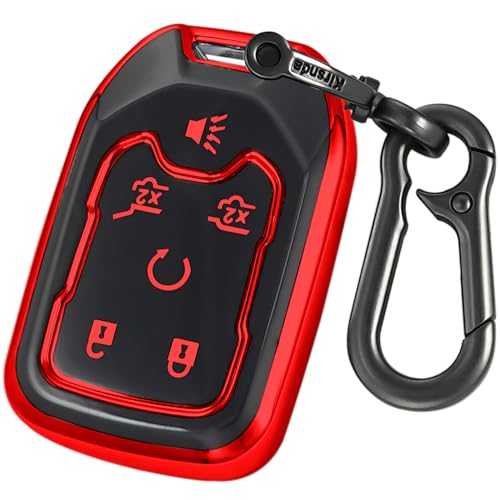 Kirsnda for Chevrolet Key Fob Cover with keychian TPU Protection Key Case Compatible with GMC Silverado Suburban Tahoe Acadia Sierra Terrain Yukon (Red 6 Button)