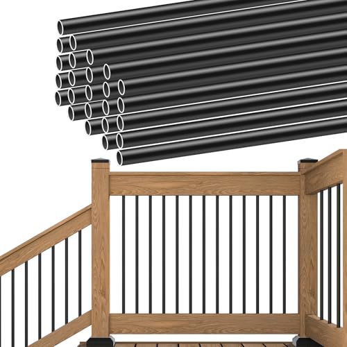 Muzata 25Pack 26" Aluminum Deck Balusters Round Black Deck Railing Stair Porch Staircase Spindles 3/4" Diameter Hollow for Wood and Composite Deck, WT02