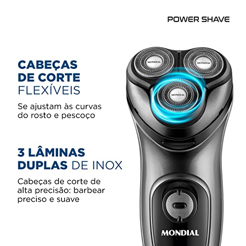 Barbeador Elétrico Power Shave, Mondial, Preto/Prata, 5W, Bivolt - BE-02