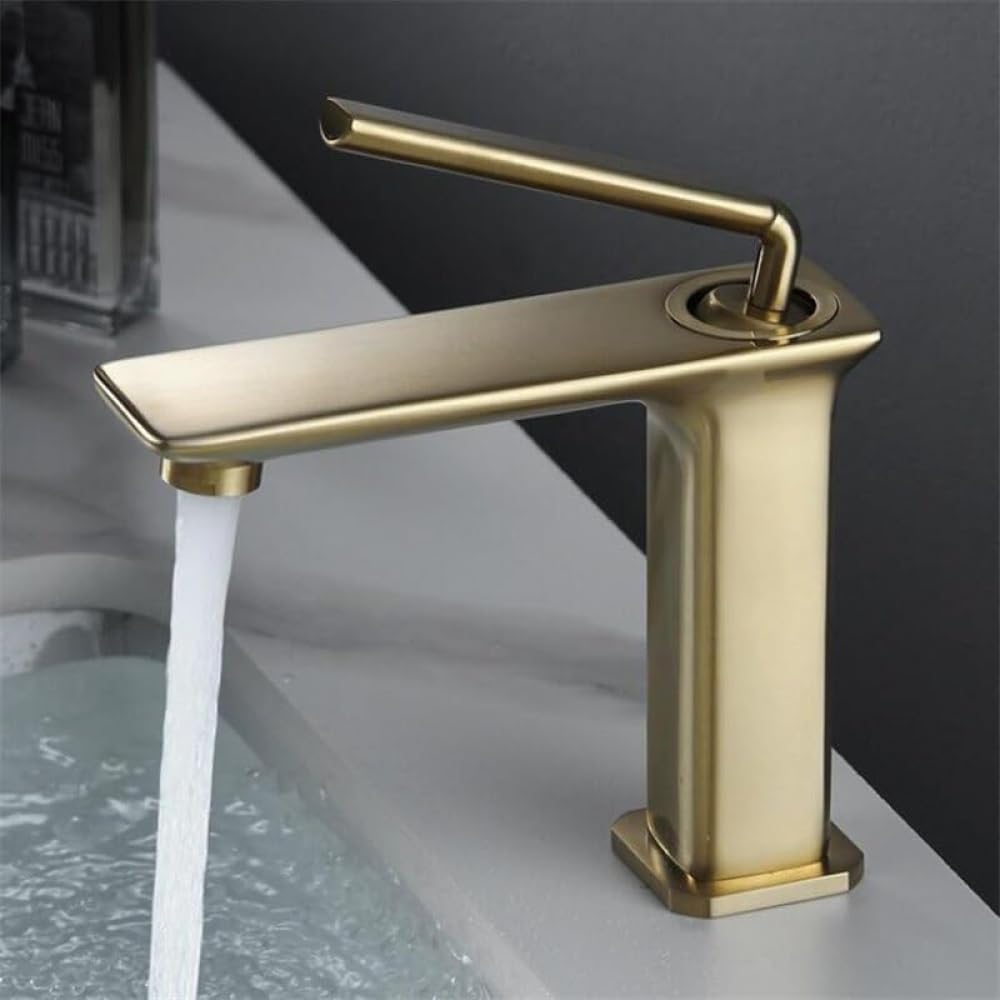 Robinet De Lavabo Doré Brossé Protection Pvd | Robinet Mitigeur Lavabo