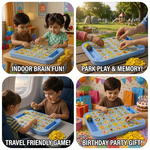 Image of GRAPHENE Multiplayer Animal Memory Flip Chess Board Game Toy for Kids 3-10 Years Boys Girls Montessori Puzzle Brain Teaser Logic Pair Matching Animal Fruit Tokens Preschool Educational Activity Toy