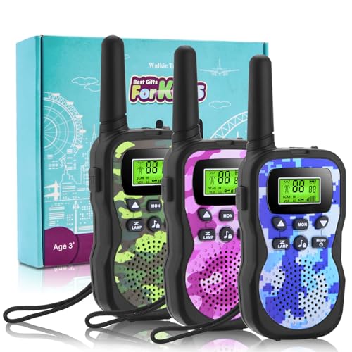 Walkie Talkie para Niños Regalos Niño 3-8,8-12 Años, Juguetes de Walkie-Talkie 8 Canales Larga Distancia 3KM con VOX, Linterna, LCD Pantalla, Juguetes al Aire Libre de 3 a 12 años - 3Pcs Camuflaje