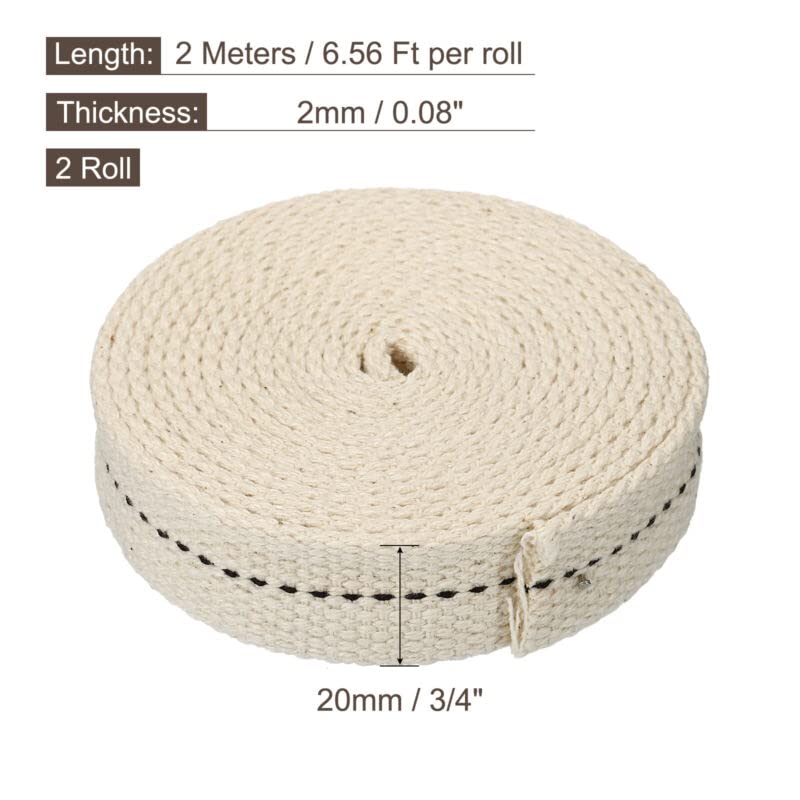 Tool parts Cotton Oil Lamp Wick 3/4 Inch Flat Wide 2 Meter/6.5Ft Long Black Stitch - 2 Roll