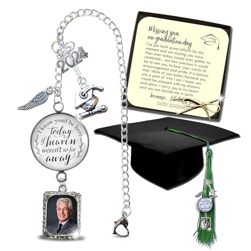 Graduation Cap Tassel Memorial Photo Charm Personalize I Know You’d Be Here Heaven Graduate Pendant & Silver Picture Frame 2024 Handmade Womens Mens Unisex Customize (Classic)