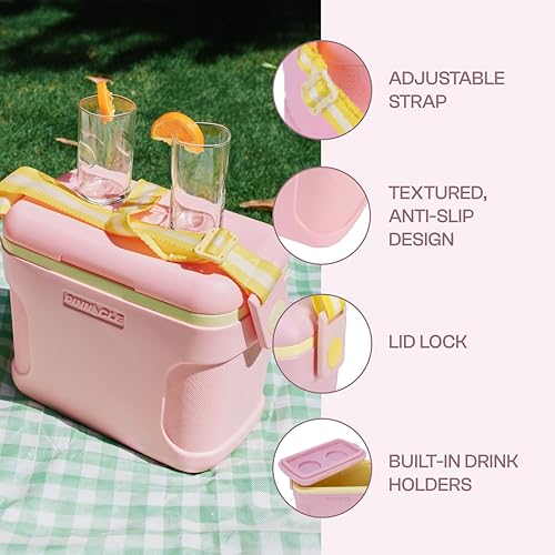 Image of Pinnacle Passion 8L Chiller Ice Box |Fits 12 Cans |Holds Ice Upto 36 hrs| Adjustable Straps, Lid-Lock & Drink Holder| Portable Insulated Ice Cooler Box for Picnic, Car Travelling, Parties (Pink)