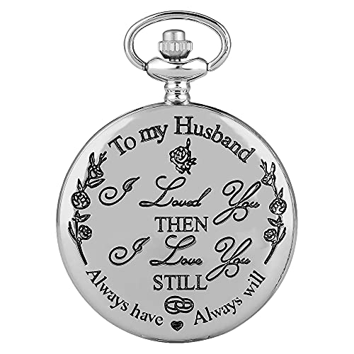 Montre de poche argentée « To My Husband » - Pour anniversaire de mariage - Montre de poche pour mari - Montre de poche pour mariage - Montre de poche gravée Cover