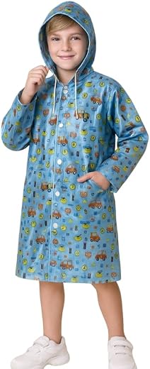 Krystle Boy's & Girl's Kids PVC Waterproof Long Raincoat with School Bag Cover (Chitti Print) (Pack of 1) (Universal, Dark...