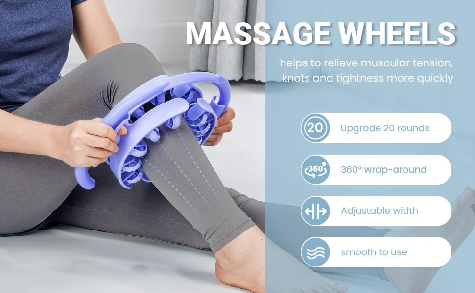 Miniatura 7 de Rodillo de masaje corporal ajustable, rodillo muscular envolvente de 360 con 20 nodos de masaje, diseño de doble capa, masajeador de mano para