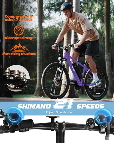 Image of Qlife Electric Bike for Adults /Teens Racer, 20+MPH 21-Speed Peak 1200W Brushless Motor Adult Electric Bicycles, 48V 10.4Ah Removable Battery Mountain Ebike, Up to 55 Miles, 27.5X2.1 Tire E Bike