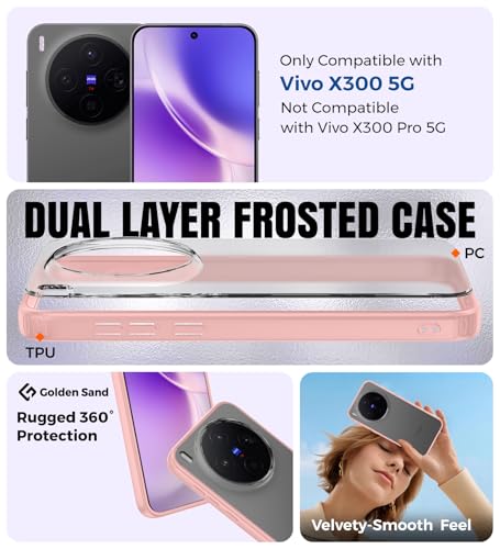 Image of Golden Sand TPU+PC Anti-Scratch Shockproof Sleek Hybrid Armor Back Cover Case Compatible with Vivo X300 5G | Translucent Anti-Yellow Military-Grade Drop Protection Cover (Summit Pink)