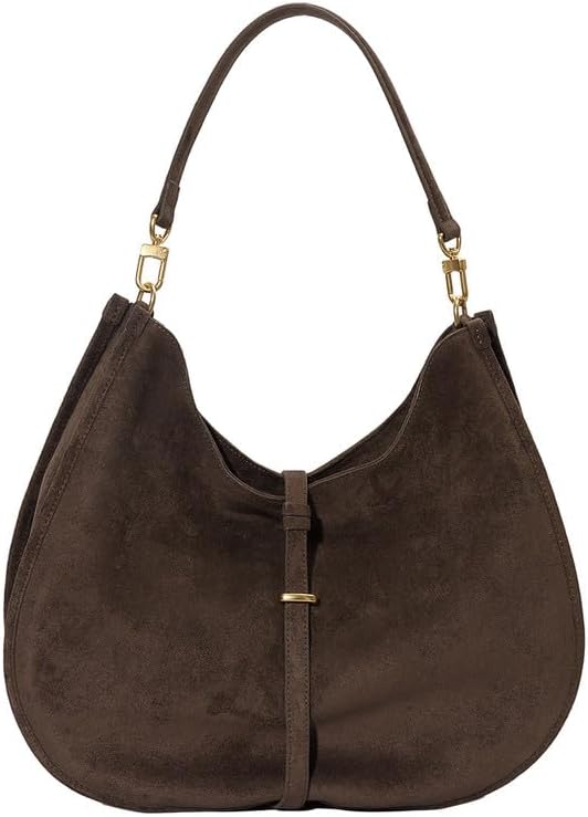 URBAN REVIVO Women Crescent Shoulder Bag Suede Leather Deep Brown Large Capacity for iPad Fall Winter
