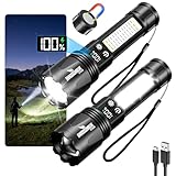Shadowhawk 2 Stück Extrem Hell Taschenlampe Led Aufladbar- 7 Modi & Zwei Schalter Taktische Taschenlampen mit COB Arbeitsleucht, USB C+A Flashlight für Camping/Outdoor/Notfälle, N45 Magnet&LCD Display