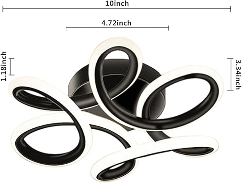 Miniatura 5 de Lámpara de techo semiempotrada moderna de 30 W, lámpara de techo negra de 10 pulgadas con anillos curvos para pasillo, entrada, vestíbulo, sala de