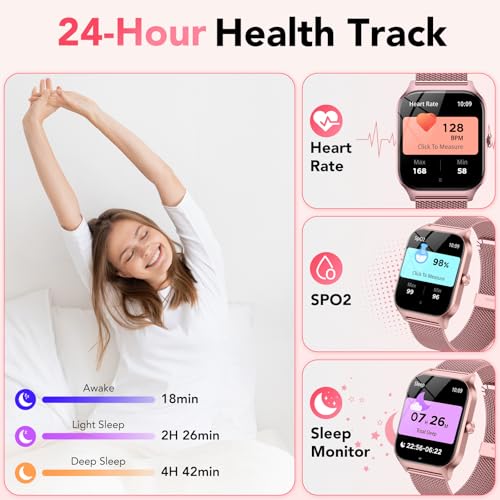Image of Smart Watch for Women, Answer /Make Call /AI Voice,1.85 inch HD Smartwatch for iPhone /Samsung /Android, 120+ Sport Modes Fitness Tracker with Heart Rate /Sleep Monitor,IP68 Waterproof (2 Bands)