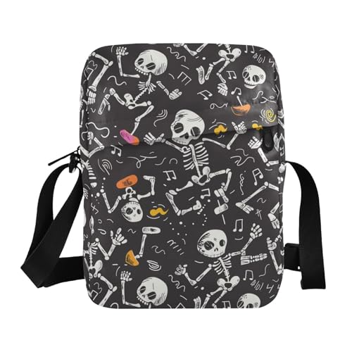 KLL Dancing Black Skeleton crossbody messenger bag Vegan Leather mens crossbody bag small Casual Shoulder Hand Bag For Woman