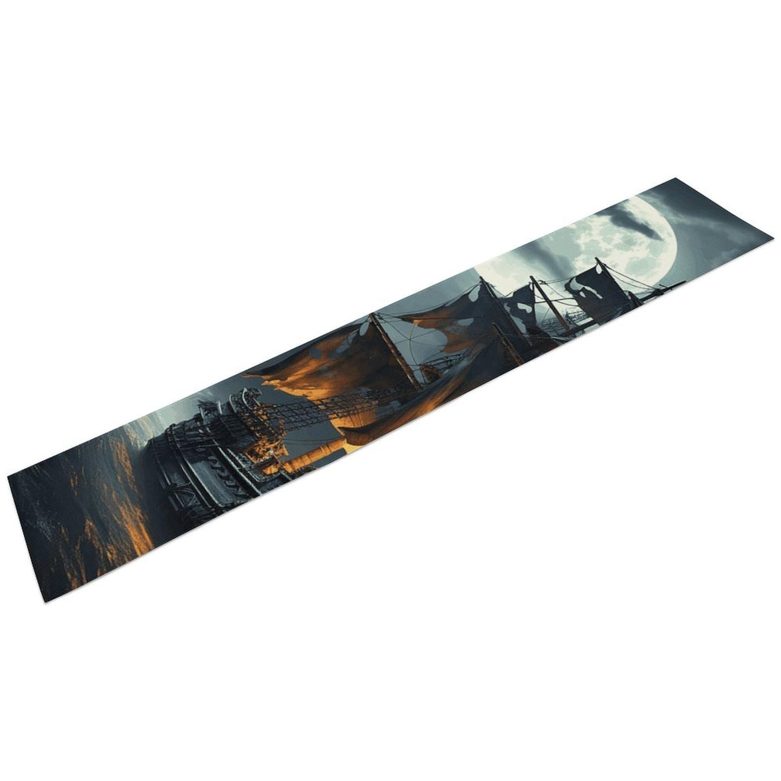 Pirate Sailboat Full Moon Table Runner Long Linen Table Runner Farmhouse Rustic Dresser Runner Seasonal Holiday Kitchen Dining Table Decoration for Dresser Scarf Home Decor 13 X 72 Inch