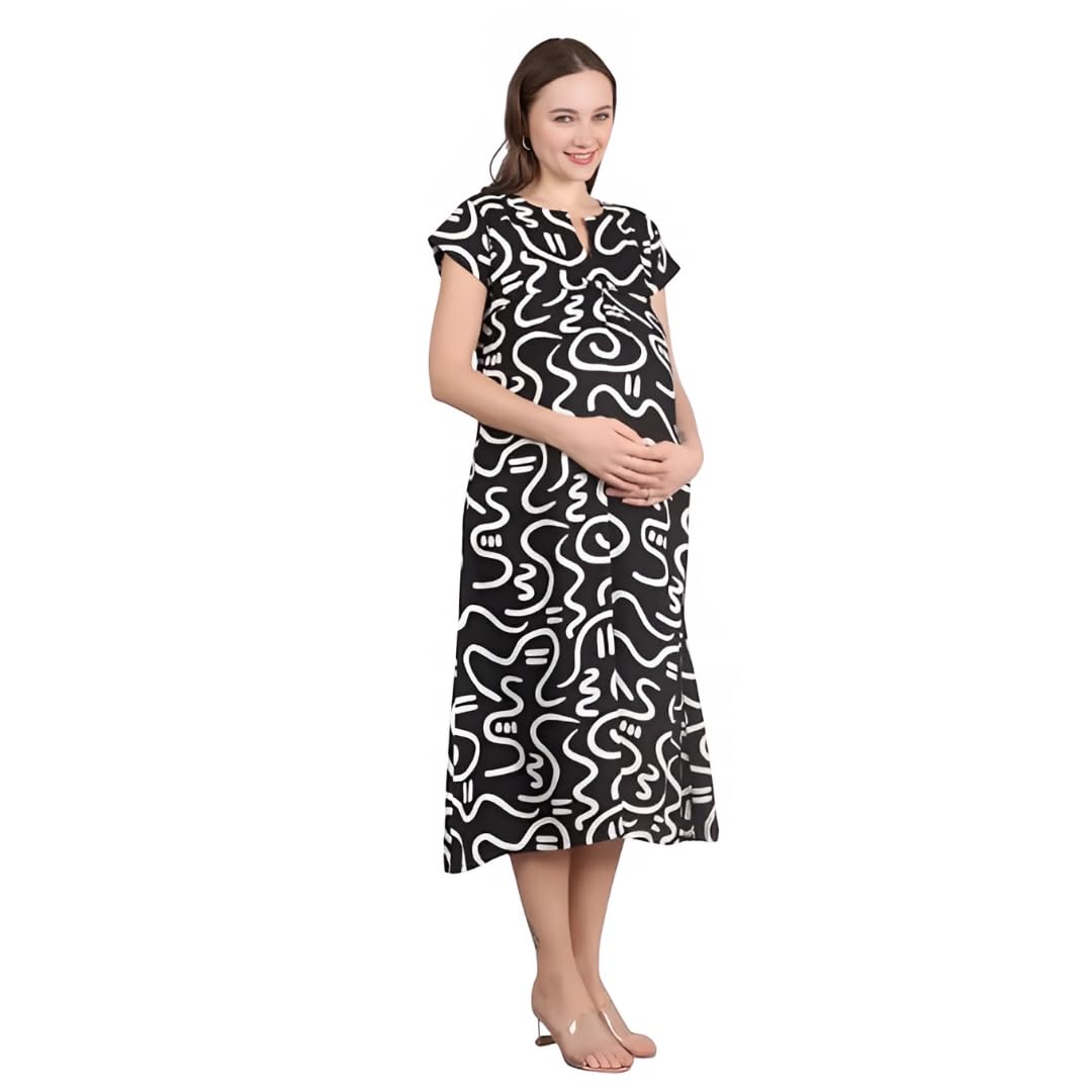 Women's Maternity Wear | Soft Comfortable Ethnic Outfit for Pregnant Women | Feeding Friendly A-Line Nursing Dress for Moms-to-Be-image-32